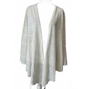 Charming White Lace Open Front Cardigan - Size Large